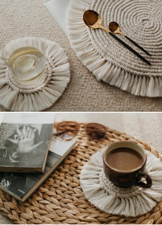 Portavasos de Macrame (4) piezas - Sakal Macramé